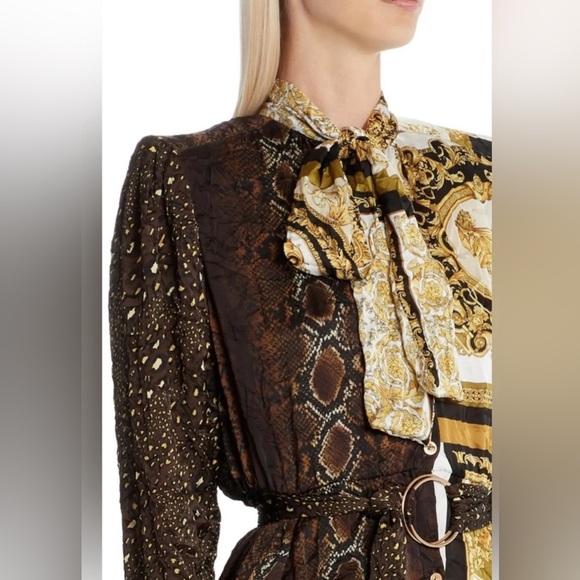 Versace Signature-Prints Patchwork Wrinkle-detail Mini Shirt-dress SZ 44EU/8US - Picture 4 of 16